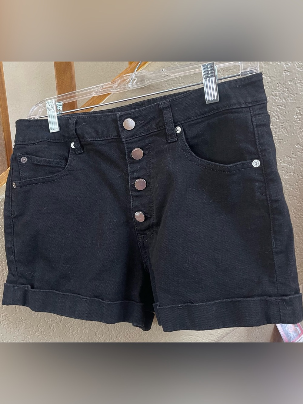Volcom Black High-Rise Button-Front Women’s Short Shorts